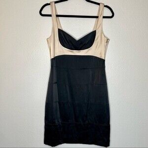 BCBGMaxAzria Black & Champagne Silk Bodycon Dress sz 8